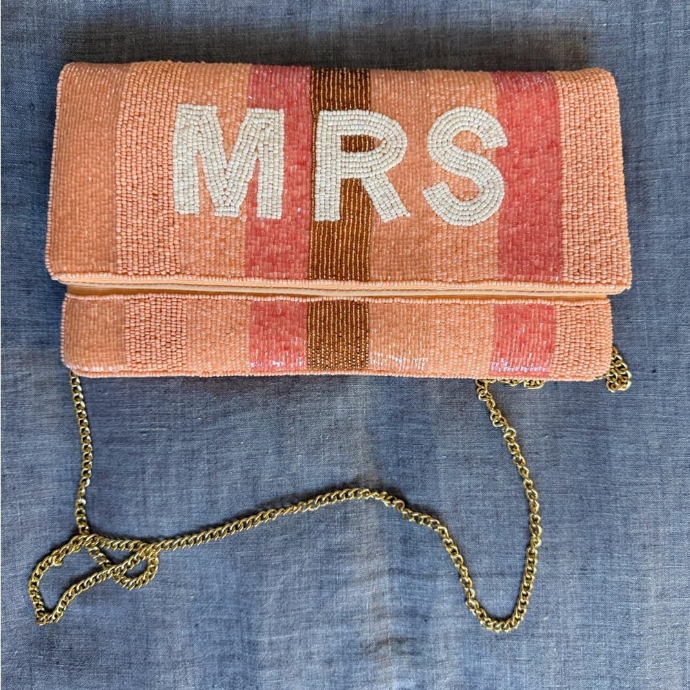 Beaded 'MRS' Clutch Bag - Pink and Gold